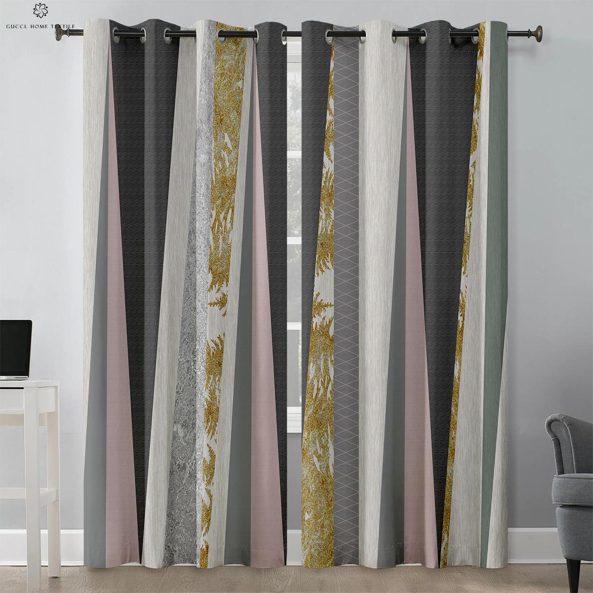 Geometrische Gordijnroede Zak Polyestervezel Gordijn, Creatieve Huisdecoratie, Slaapkamer en Woonruimte, Studiekamer en Keuken Kwaliteit W50xH130(CM)x2PCS&Rod pocket