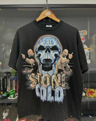 Vtg Vzácné 1998 Stone Cold Steve Austin Tričko s krátkým rukávem Topy trička Pánské Dámské Zápas