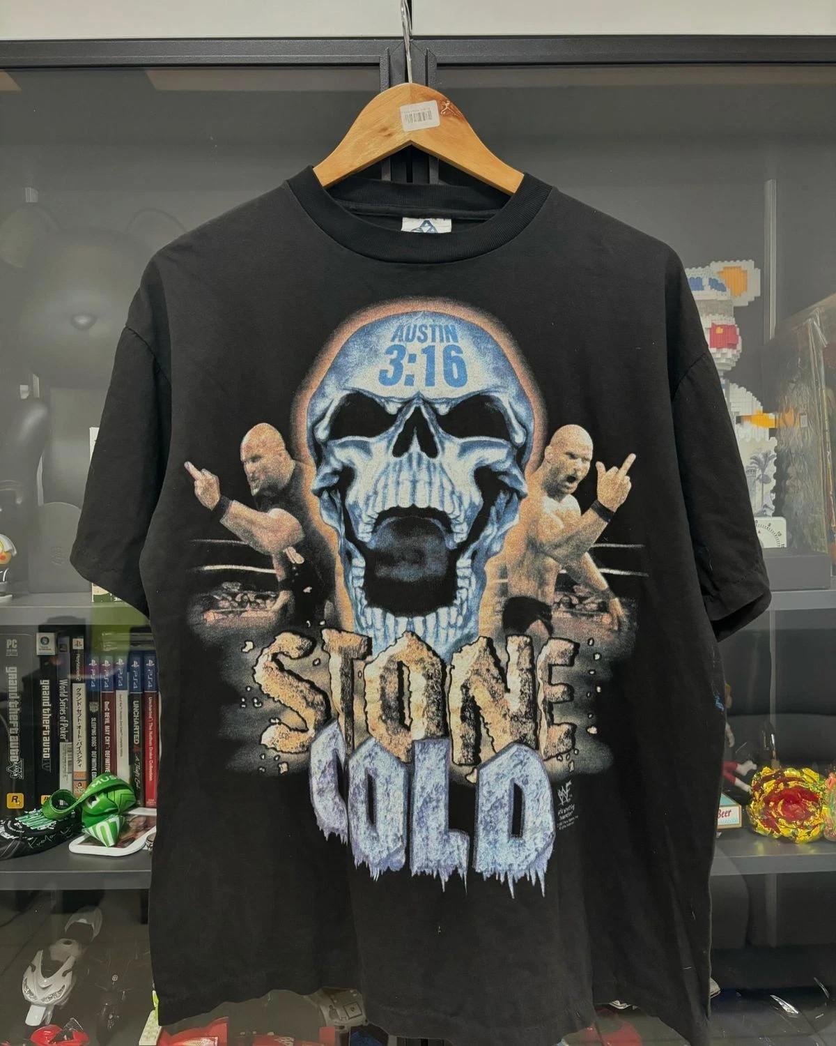 

Винтажная редкая футболка с коротким рукавом Stone Cold Steve Austin 1998 года Топы футболки Мужская Женская Борьба 2XL