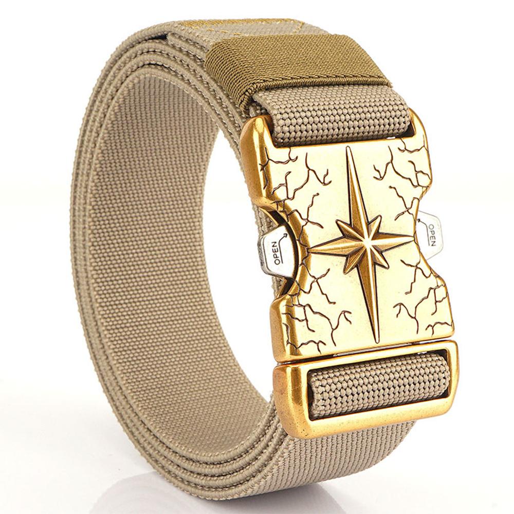 Nový rychloupínací kovový opasek s prodyšnými elastickými pásy pro muže, strečový pas