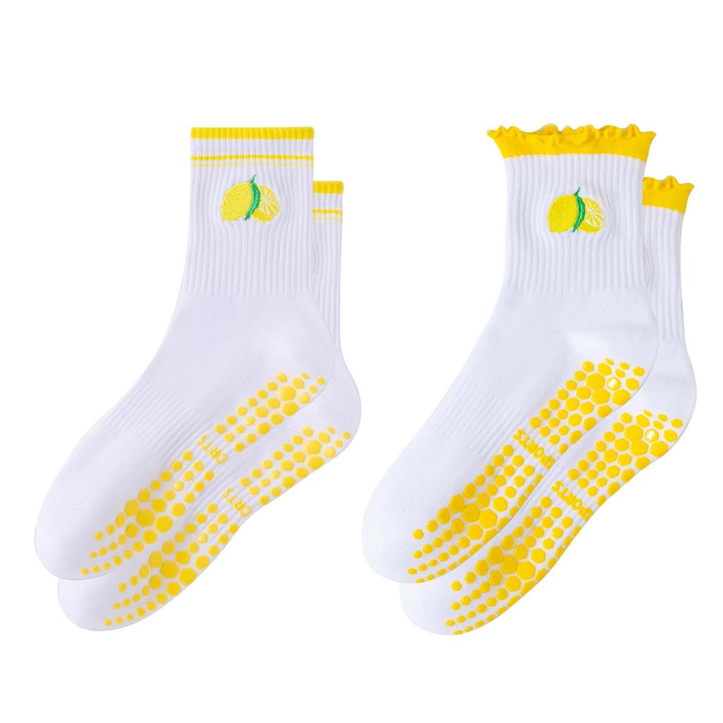 Women's Mid-Tube Non-Slip Yoga Socks with Fruit Embroidery for Fitness, Pilates, and Sports