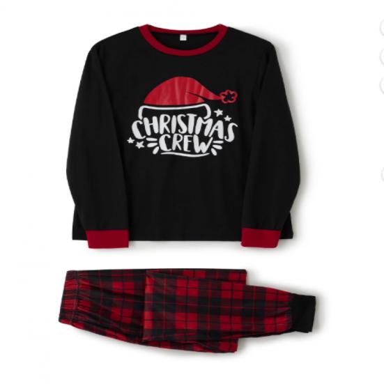 Qiylii Christmas Pajamas Set for Family Matching, Parent-Child Long Sleeve Letters Print T-shirt with Plaid Pants Loungewear