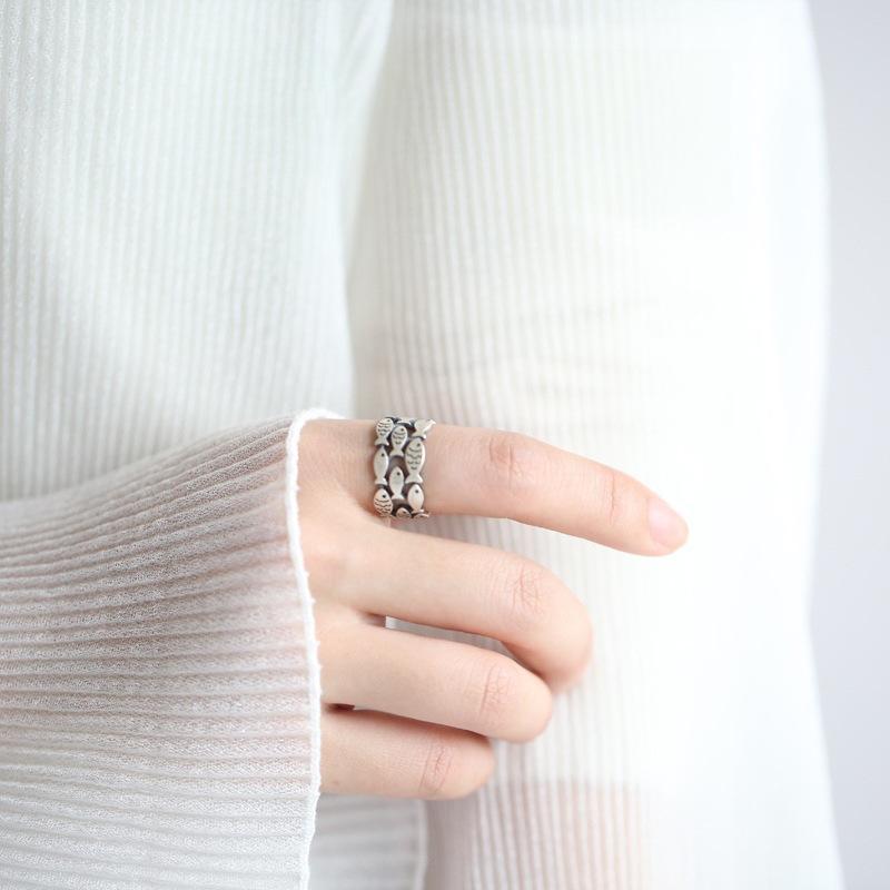 1 st Handgjord Justerbar Fiskformad Ring - Vintage Bohemisk Söt Simmande Fisk Finger, Obehandlad för & (Födelsedags-/Fritidskläder)