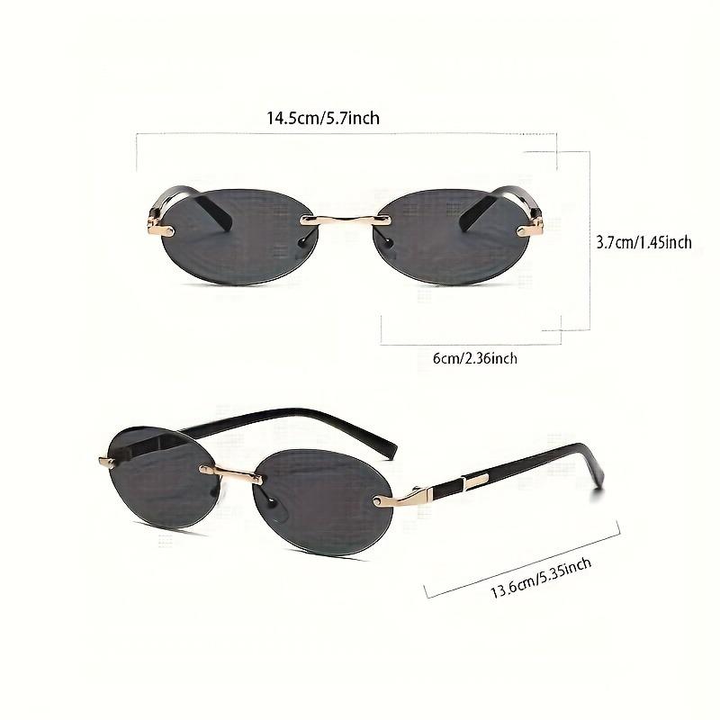 Oval Frameless Women'S Fashion Glasses Metal Frame Hip-Hop Trendy Style for Decorative Eyewear