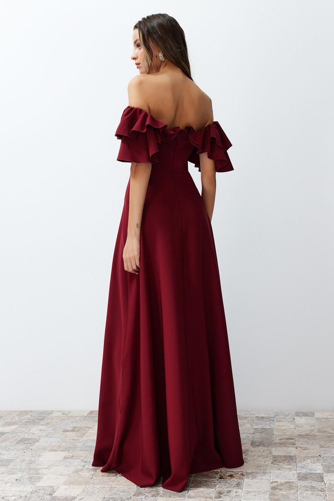 Women's Style Plus Size Black A-Cut Woven Flounce Long Evening Dress