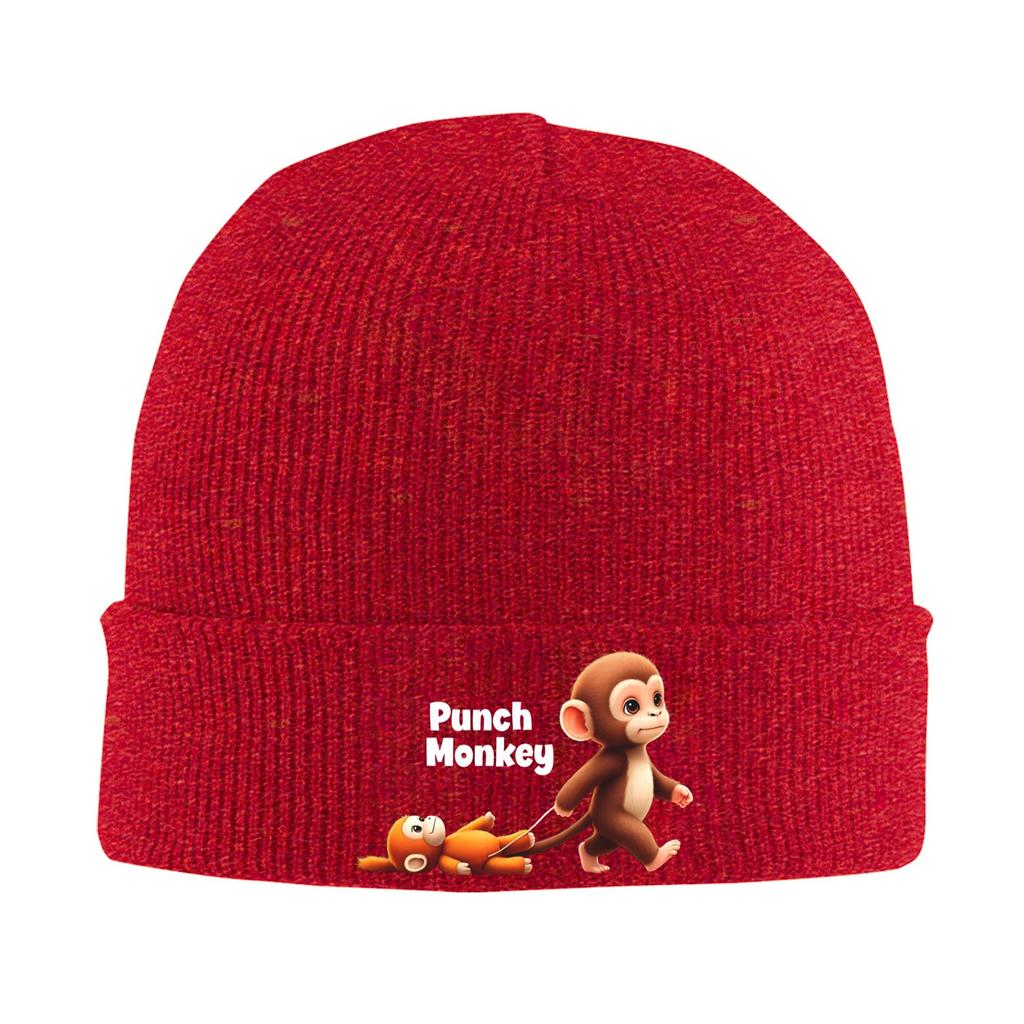 Punch Monkey 4 Mützen Bonnets Unisex Erwachsene Street Gym Strickmütze Herbst Design Kopfbedeckungen Kappen