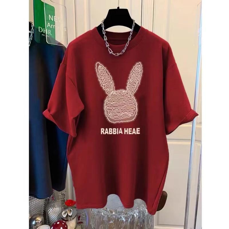 Short-sleeved T-shirt Women's Loose Fashion Versatile Foreign Style Red Top Thickened Inner Bottoming Shirt Spring, Autumn and Winter