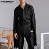 INCERUN Spring Mens Fashion Elegant Cape Shirts Long Sleeves Turn-down Collar Silky V Neck Ponchos Cloak Solid Party Tops S-5XL