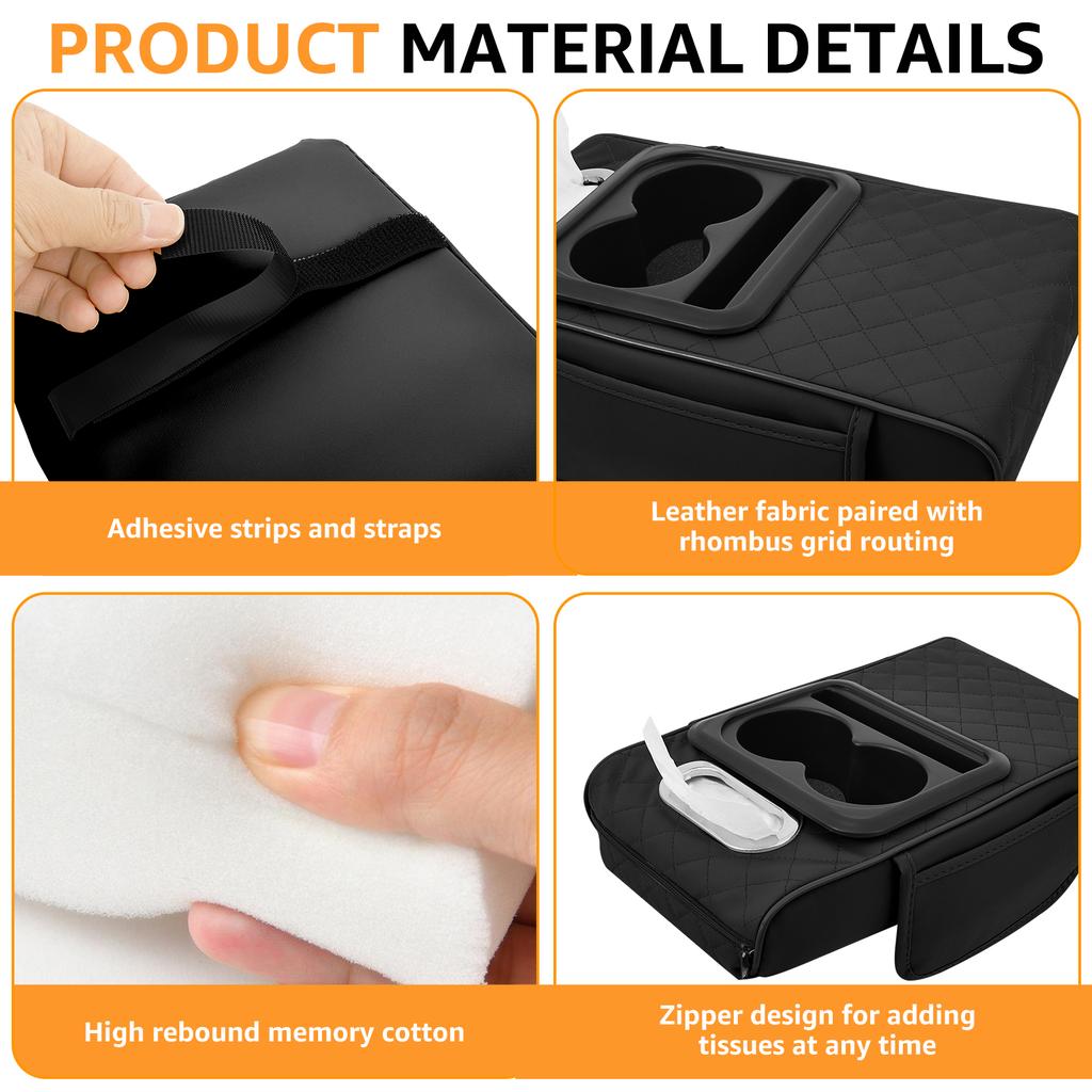 Auto Center Console Armrest Cushion with Pocket Tissue Cup Holder Leather Multifunctional Car Armrest Cushion Support Height Pad
