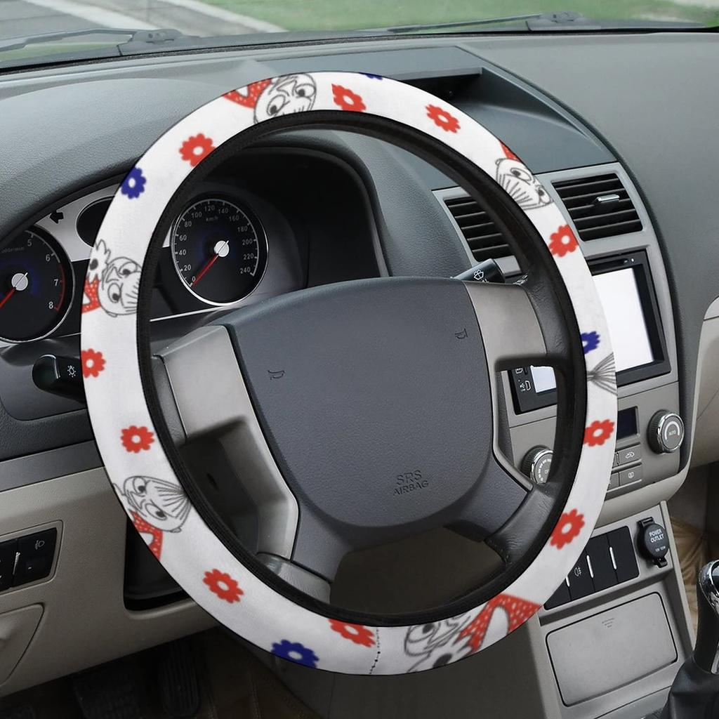 Moomin Car Steering Wheel Cover for Kei and Standard Comfortable To the Luxury Interior Suitable for All 38cm Cars, Stylish, Non-Slip,