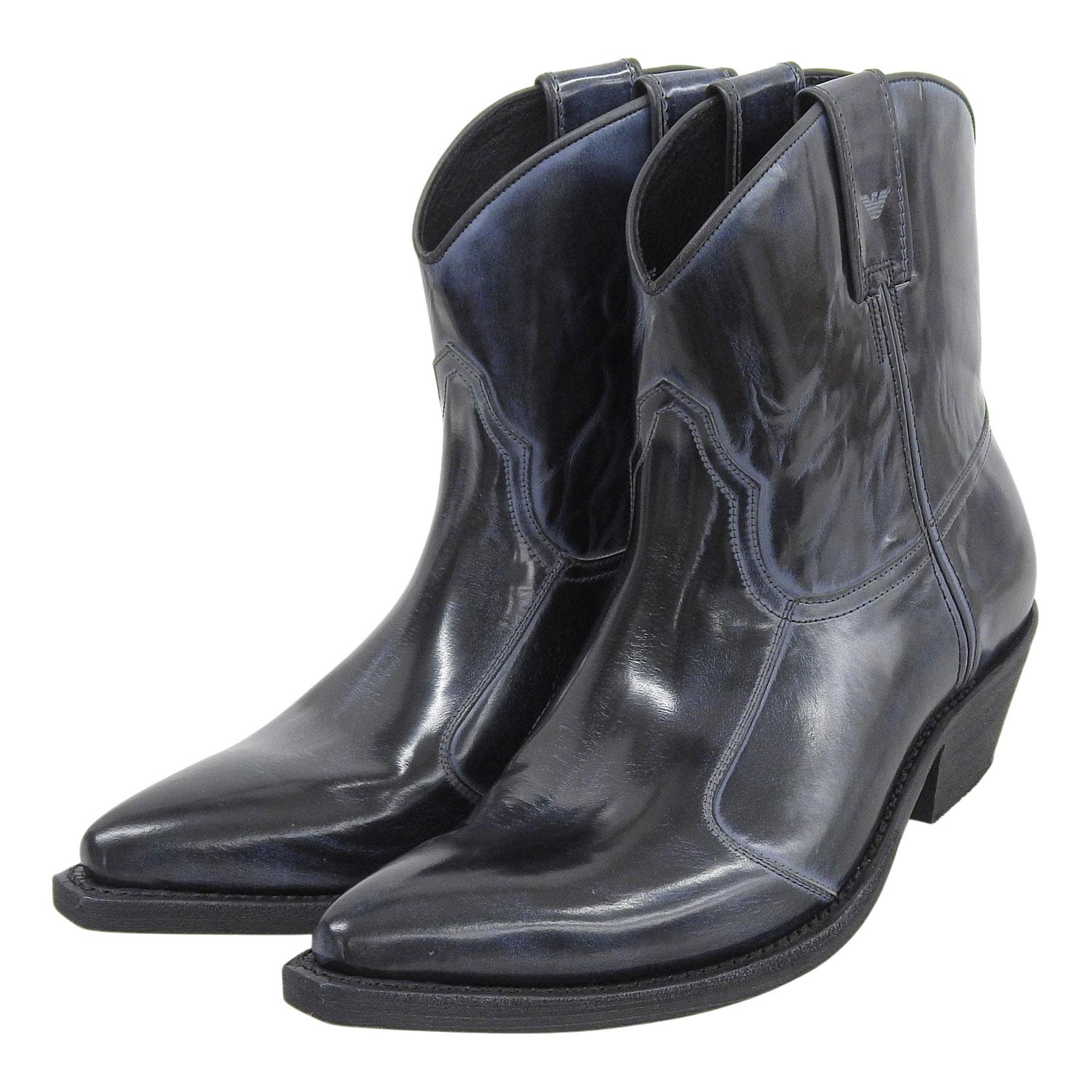 Pristine EMPORIO ARMANI SANCHO BOOTS boots Western black leather mens 42 Used