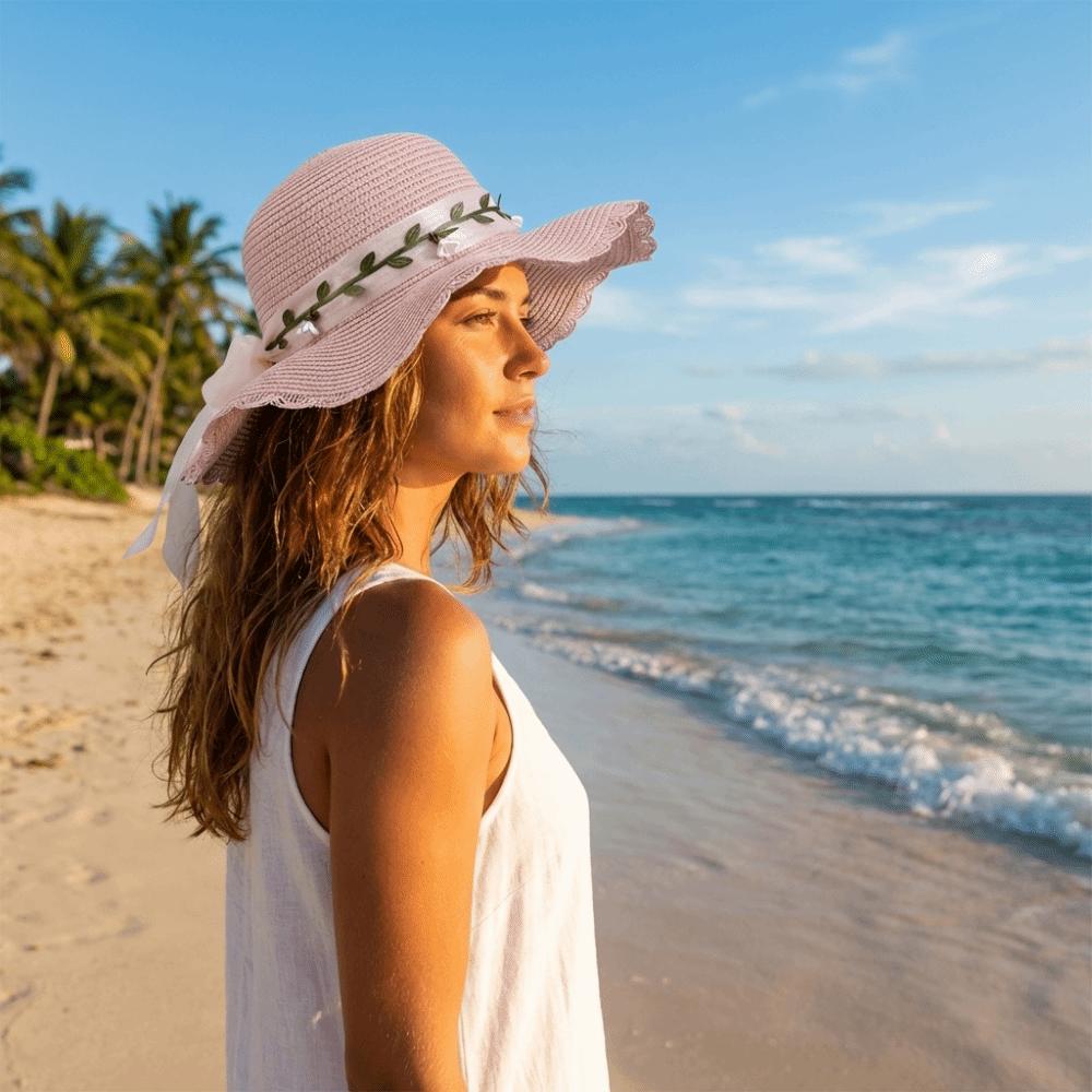 Wide Brim Bow Straw Hat Boho Sun Protection Cap Comfortable To Wear Women's Sun Hat  Beach