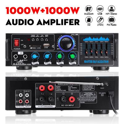 2000W Bluetooth Stereo Amplifier 220V Surround Sound Mixer FM AUX USB SD AMP Home Cinema Karaoke Remote Control 2 Micphone
