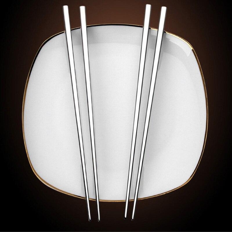 JANKNG 5 Pair Quality Skid-resistant 304 Stainless Steel Chopsticks Square Alloy Metal Chop Stick Eco-friendly Dinnerware Set
