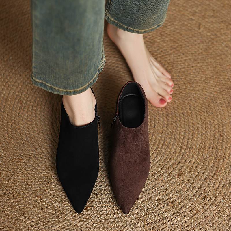 Krazing Pot Sheep Suede Autumn Winter Shoes Stiletto Med Heels Size 43 Size 42 Pointed Toe Concise Style Deep Mouth Pumps
