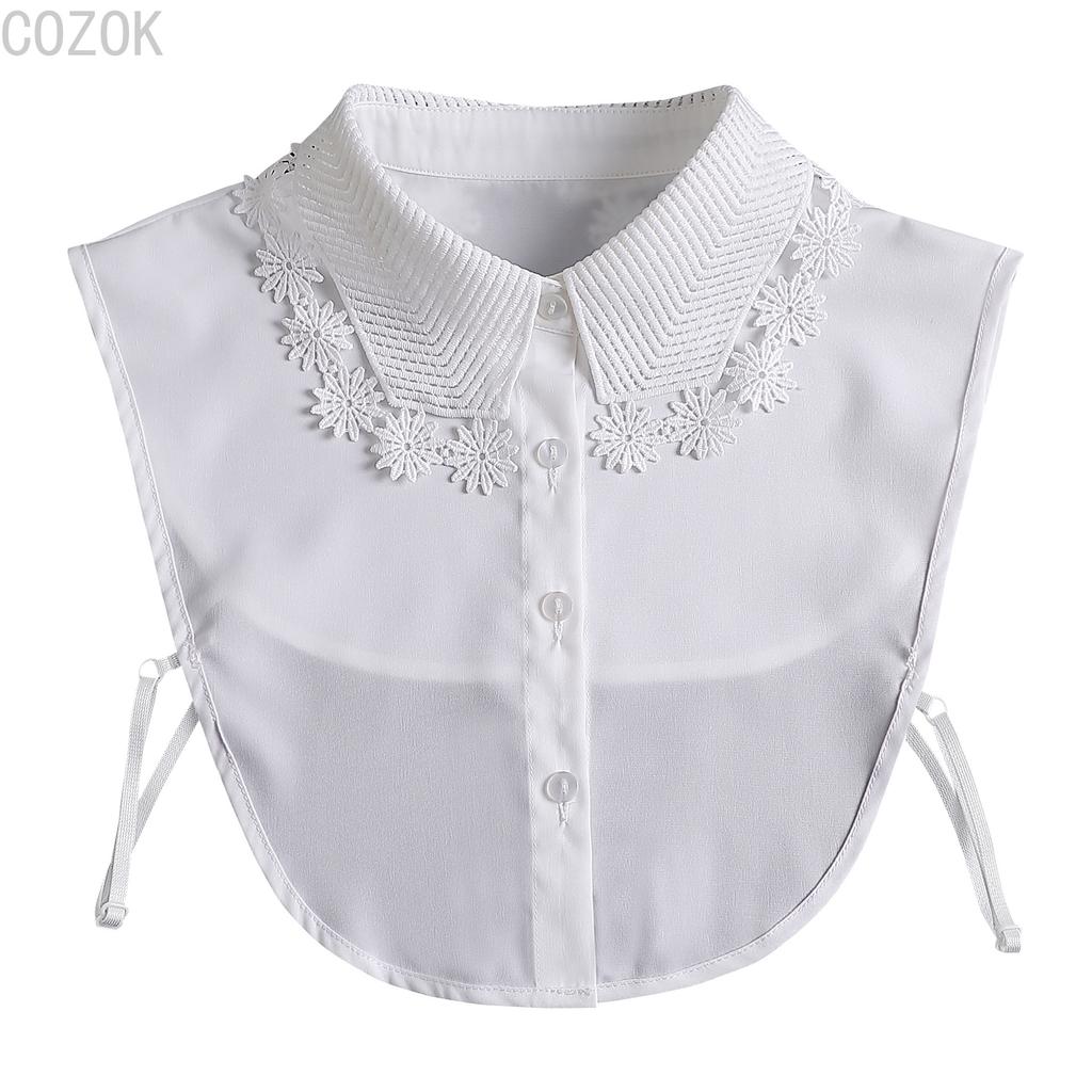 Women's Solid Colour Black White Vertical Small Flip Collar Versatile Shirt Jumper Jumper Fashion Lace False Collar Four Seasons