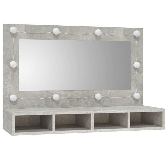 VidaXL Armoire à Miroir avec LED Armoire Murale Armoire de Salle de Bain Meuble de Rangement Armoire de Rangement Gris Béton 808895