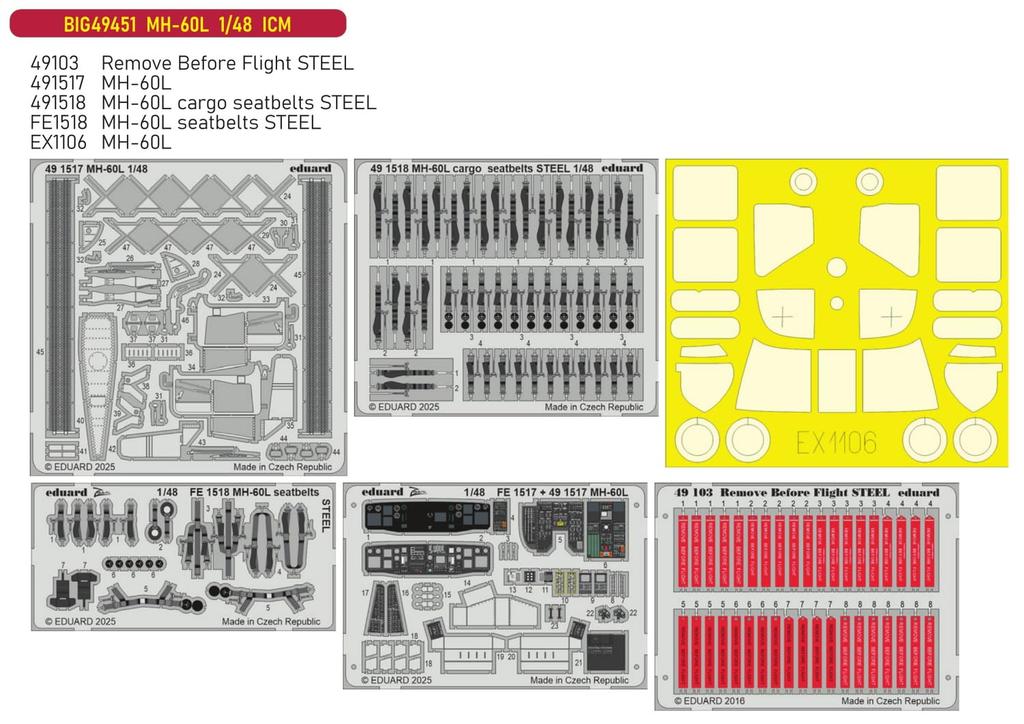 Eduard Big Ed Parts Set Plastic Model Parts EDUBIG49451 1/48 MH-60L (for ICM) (Airplane)