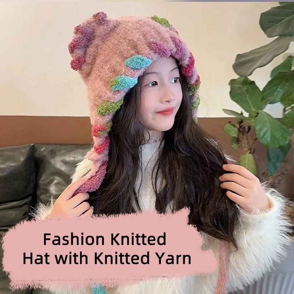 Lightweight Warm Ear Knitted Fleeces Hat Elastic Adjustables Kid Ear Protection Cap Windproof Tassels Straps Ear Muff Hat
