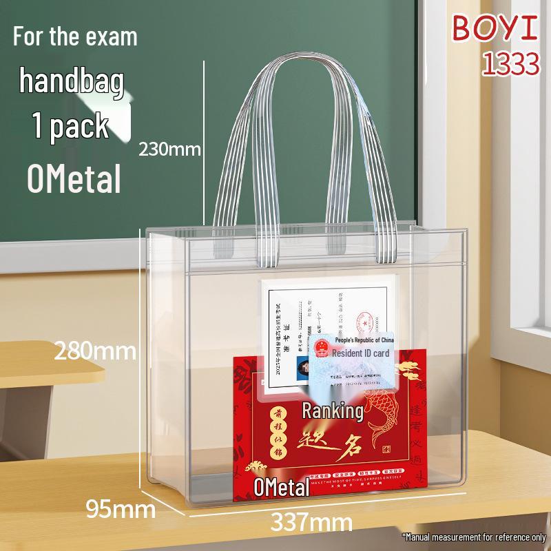 Baiyi Transparent Exam Handbag with Snap-Fastener for Test Papers and Tools.