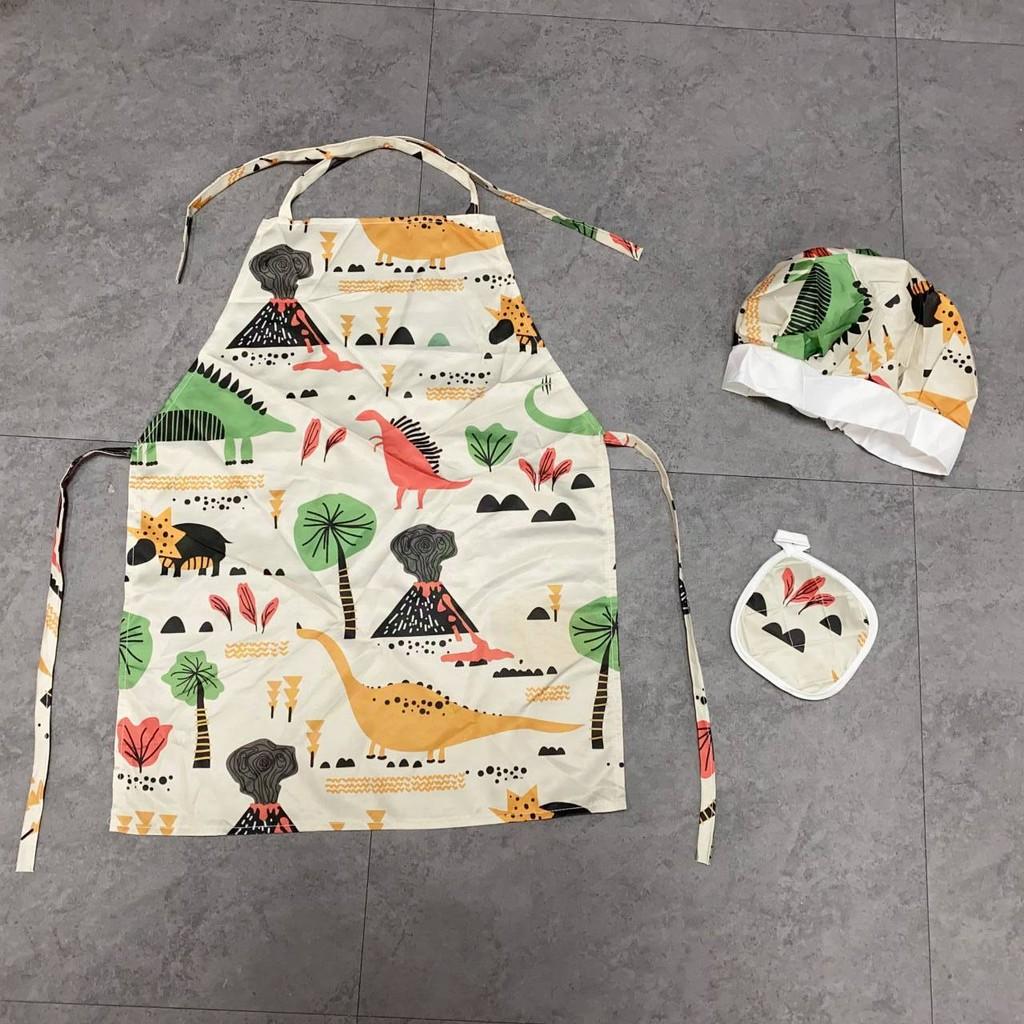 

High-quality Dinosaur Print Apron Set For Kids Includes Matching Chef Accessories Dinosaur Set 3