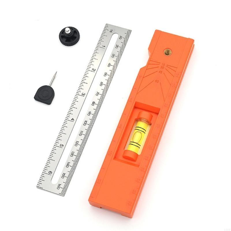   Woodworking Marking Ruler Multifunctional Precise Horizontal Bubble Positioning Tool Adjustable with Measuring Ruler
