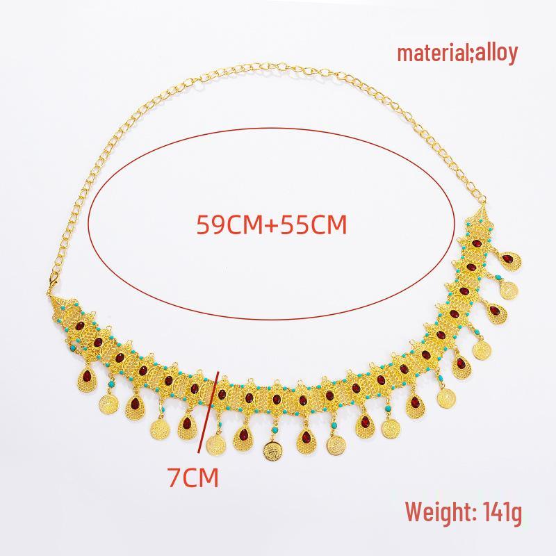 Elegant Gold Alloy Waist Chain with Rhinestone Tassels for Women