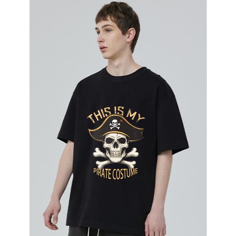 Black T Shirt This Is My Pirate Costume Skull and Crossbones Print Halloween Party Wear