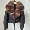 Womens Short Down Coat With Real Fox Fur Collar Lightweight Warm Winter Jacket Urban Commute Casual Wear