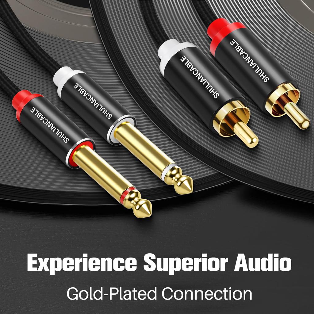 SHULIANCABLE to RCA 2 x TS to Dual RCA Stereo Audio Connection Compatible with AV Home Audio and Amplifiers 1/4" Cable, 6.35mm Cable, Receivers,