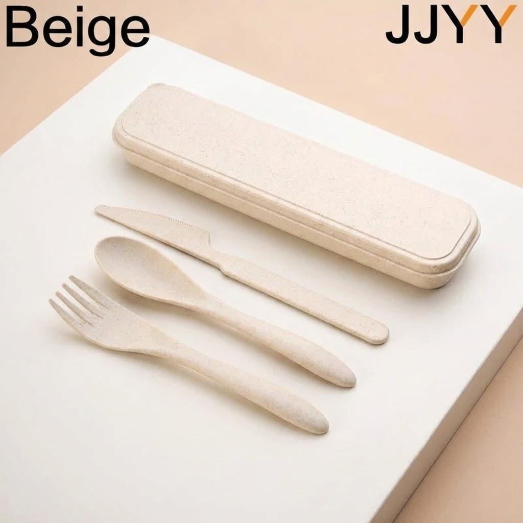 

Portable 3Piece Travel Cutlery Set Student Office Home Kitchen Dining EasyCarry Tableware Set бежевый