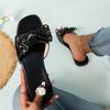 One-word Cool Slippers Women's Summer New Rivets Bow Square Head Slippers Women's Large Size Flat Sandals