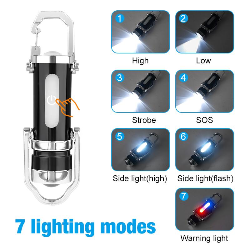 Rechargeable Mini EDC Keychain Flashlights Multifunctional Work Lights Portable Emergency Light for Walking Searching Hiking