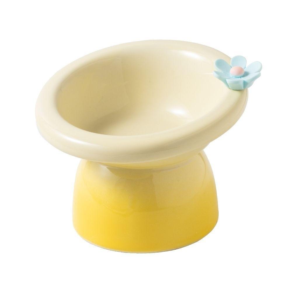 Ceramic Elevated Cat Bowl Flower Anti-Vomiting Raised Pet Feeder Cute Large Caliber Pet Food Water Bowl Pet Supplies