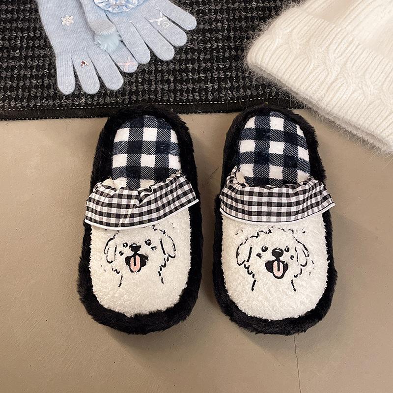 

Fashion retro flat bottom versatile design sense thick bottom heightening fluffy slippers women s 2025 autumn and winter new cotton slippers 41 чёрный