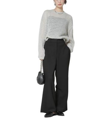Nano Universe Women's Side-Tuck Cut Georgette Pants, F 010, Black, 673-5227302