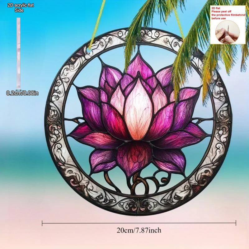  Elegant for Lotus Flower Sun Catcher, Round Acrylic Sign, Stained Glass Style Window Hanging Decoration, Romantic, Perfect for Home Decoration  