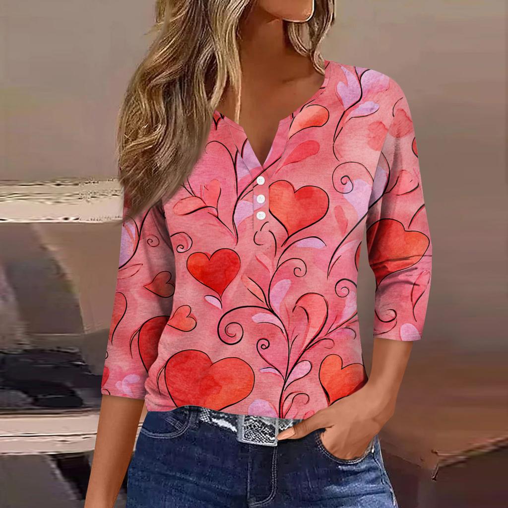 Women's  collar Valentine's Day print short-sleeved T-shirt top