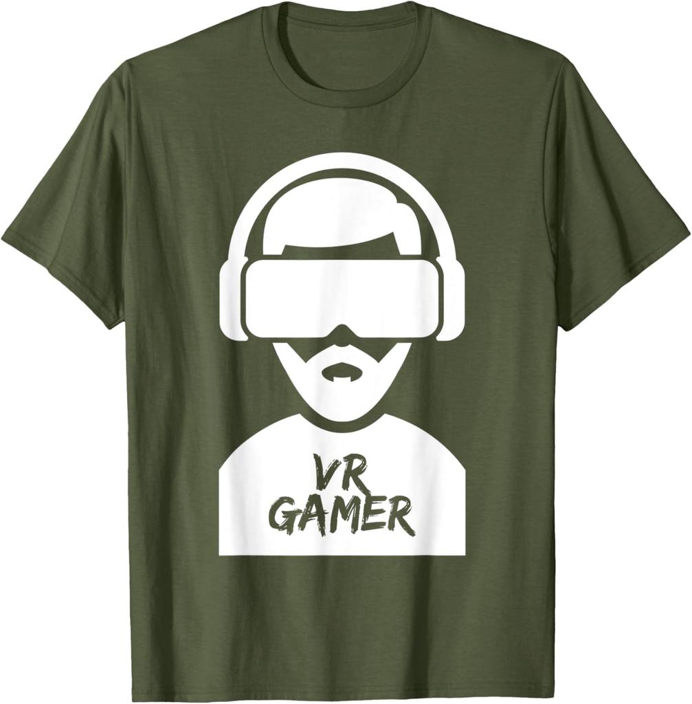 VR Gamer TShirt Virtual Reality Headset Graphic Print Cotton Casual Tee for Men