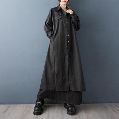Vestidos pretos vintage plus size de manga comprida novos para mulheres primavera outono casual solto vestido camisa