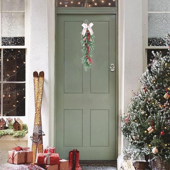 Weihnachtskranz mit roten Beeren, Tannenzapfen, für drinnen und draußen, für Fenster, Haustür, Wandbehang, künstliche Girlande, Swag, Desktop-Baumdekoration