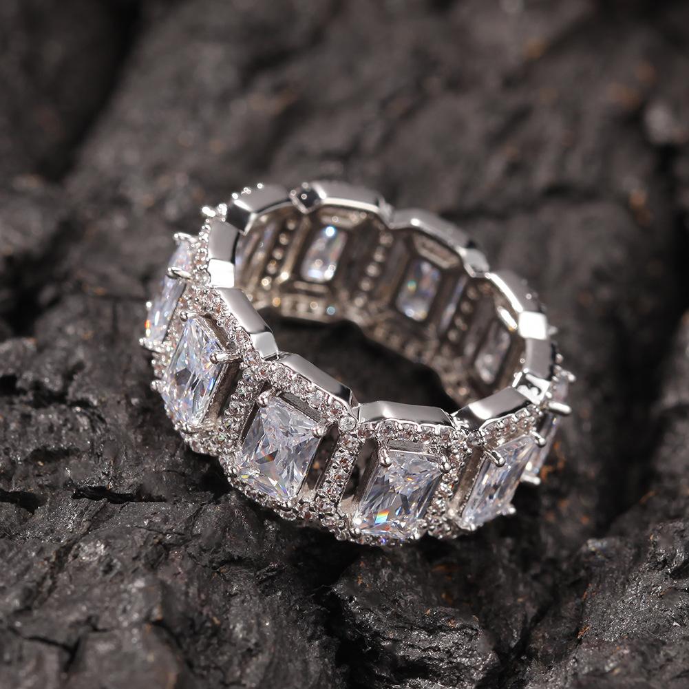 Hip Hop INS Wind Ring Personality Hollow Cube Zircon Index Finger Ring Tail Ring