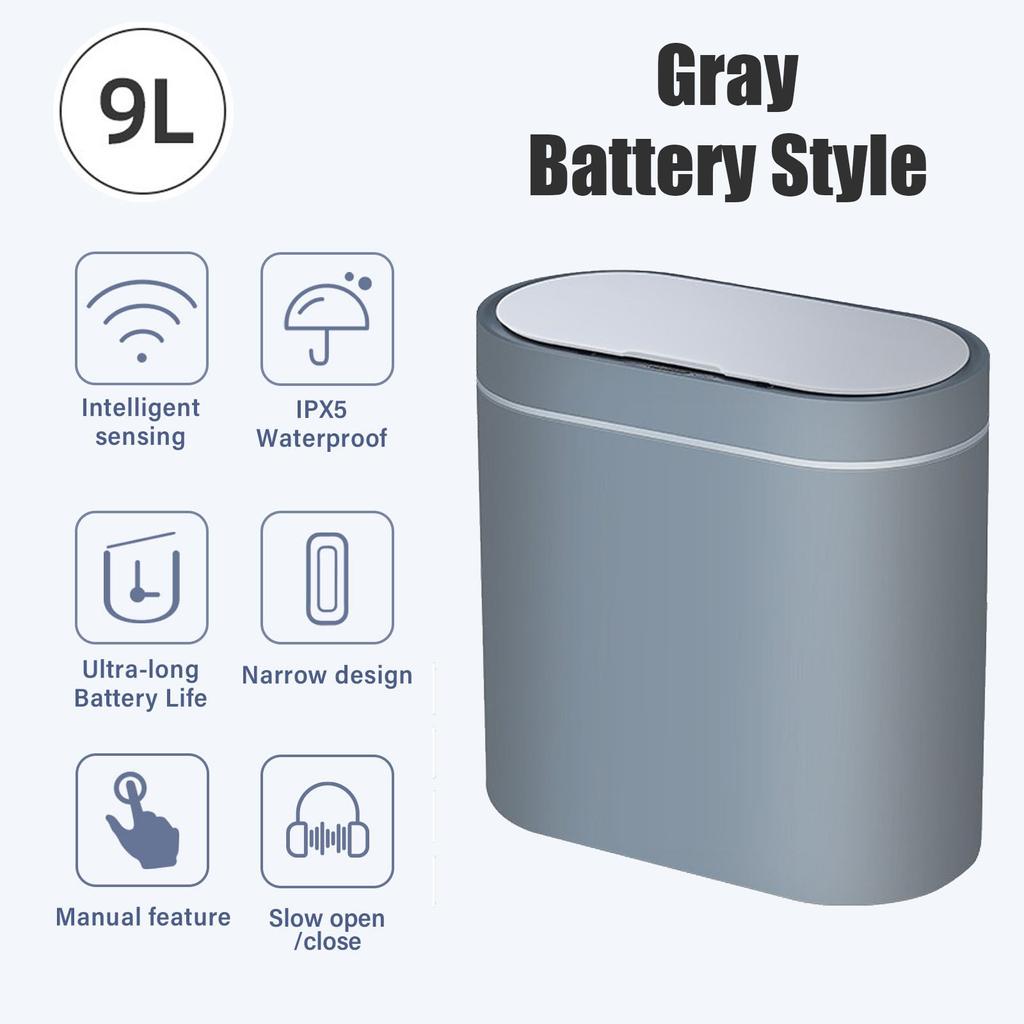 9L Motion Sensor Bathroom Trash Can with Lid, Automatic Garbage Bin for Bathroom, Slim Plastic Narrow Bedroom Bathroom Trash