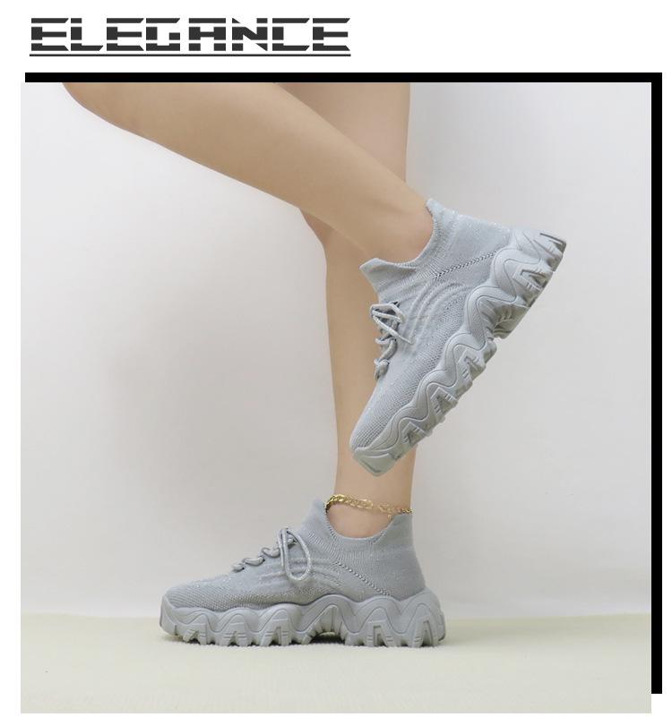 Breathable Fly-Knit Lace-Up Casual Men's Outdoor Sneakers with Thick Soles