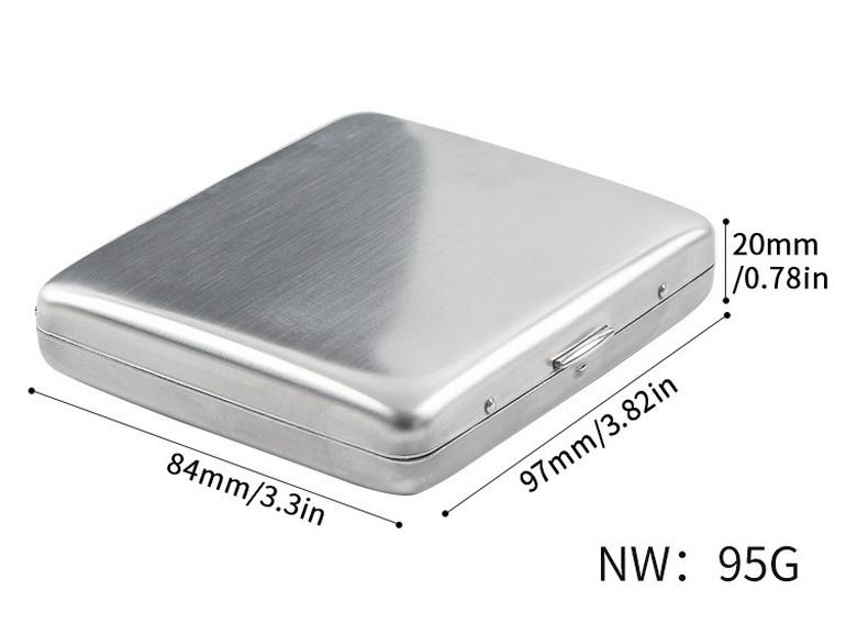 Stainless Steel Portable Cigarette Case, 20-Capacity for 6.5mm Medium Cigarettes