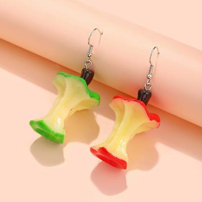 Artificial Three-dimensional Fruit Core Earrings Pop Sensens Cute Funny Apple Core Earrings