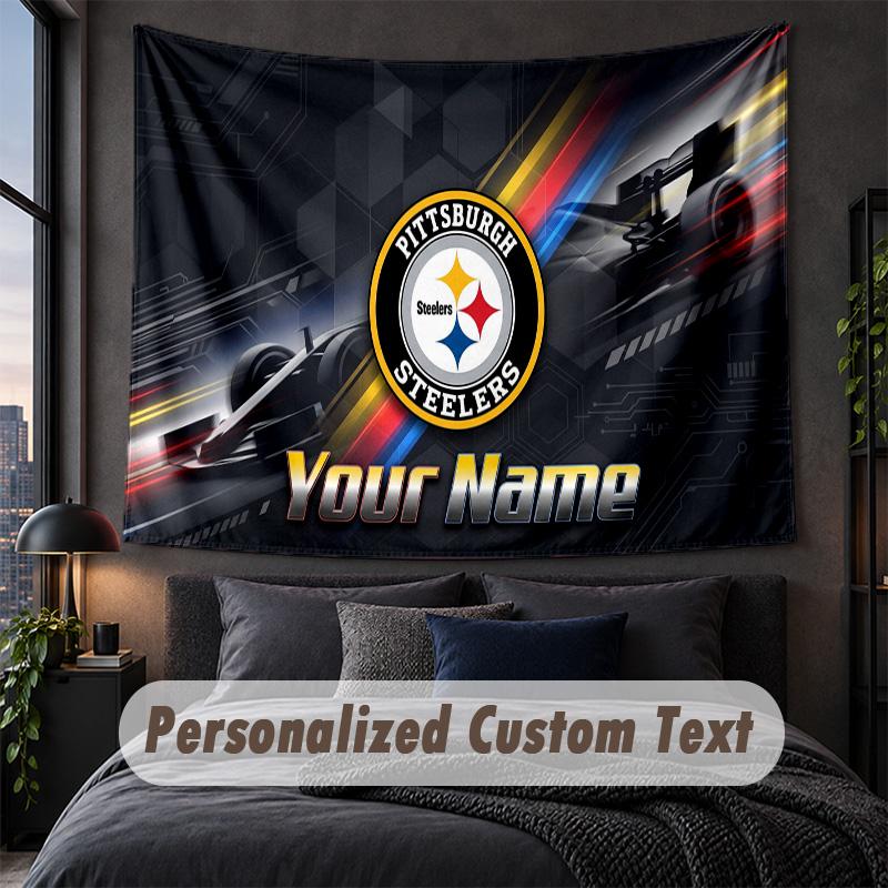 Custom Name Text Tapestry,Pittsburgh Steelers Decorative Wall Hanging, Background Tapestry For Home Bedroom