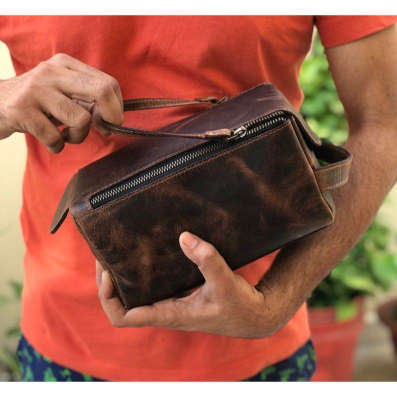 Oferta combinată: Geantă din piele pentru bărbați, geantă de toaletă din piele pentru bărbați, transport gratuit, cadouri personalizate pentru el, kit Dopp din piele