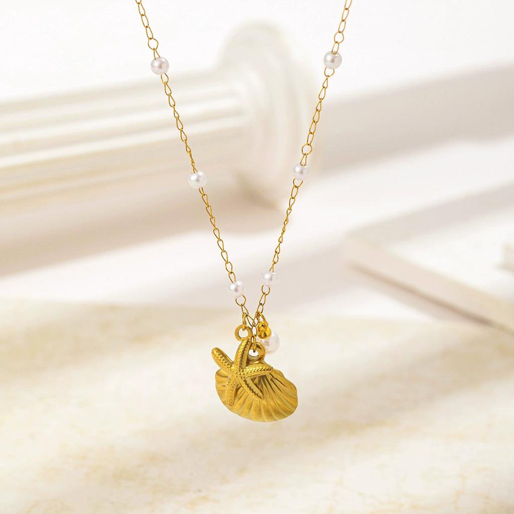 316L Edelstahl Muschel Seestern Zirkon Anhänger Halskette Für Damen Mode Neu Party Geschenk Charm Halskette Zirkon