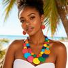 Double Layer Wooden Beaded Necklace Exaggeration Beaded Jewelry Pendant Necklace  Beach Vacation